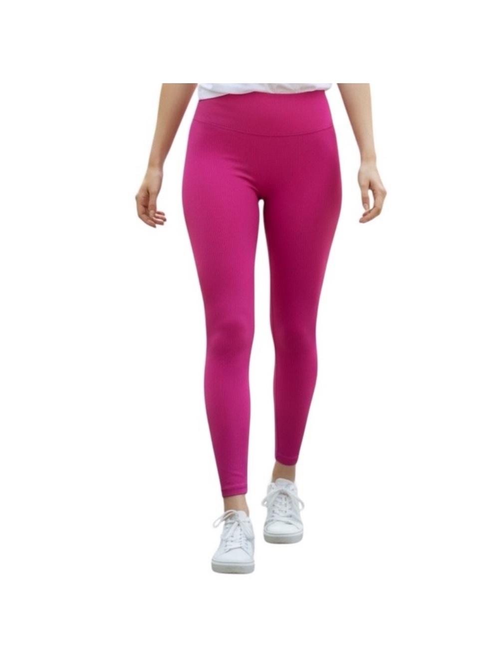 High-Waist Ribbed Fuchsia Women’s Leggings